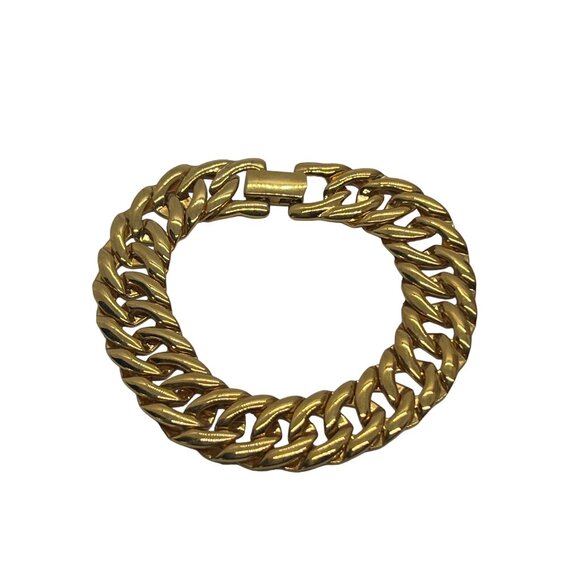 Vintage Napier Cuban Chain Link Bracelet Fold Over Clasp Gold Tone 7" - Picture 1 of 5